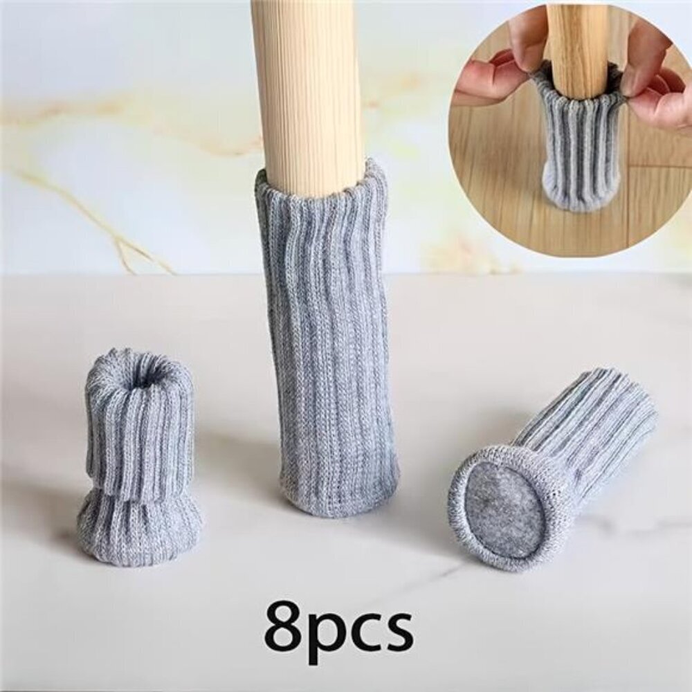 8pcs Grey Anti-Slip Chair Leg Socks – High Elasticity Furniture Protectors
